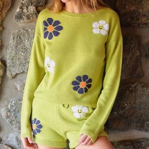 NWT ANTHROPOLOGIE DANIKA 2PC SWEATER SET IN GREEN FLOWER 525 M HARD TO FIND